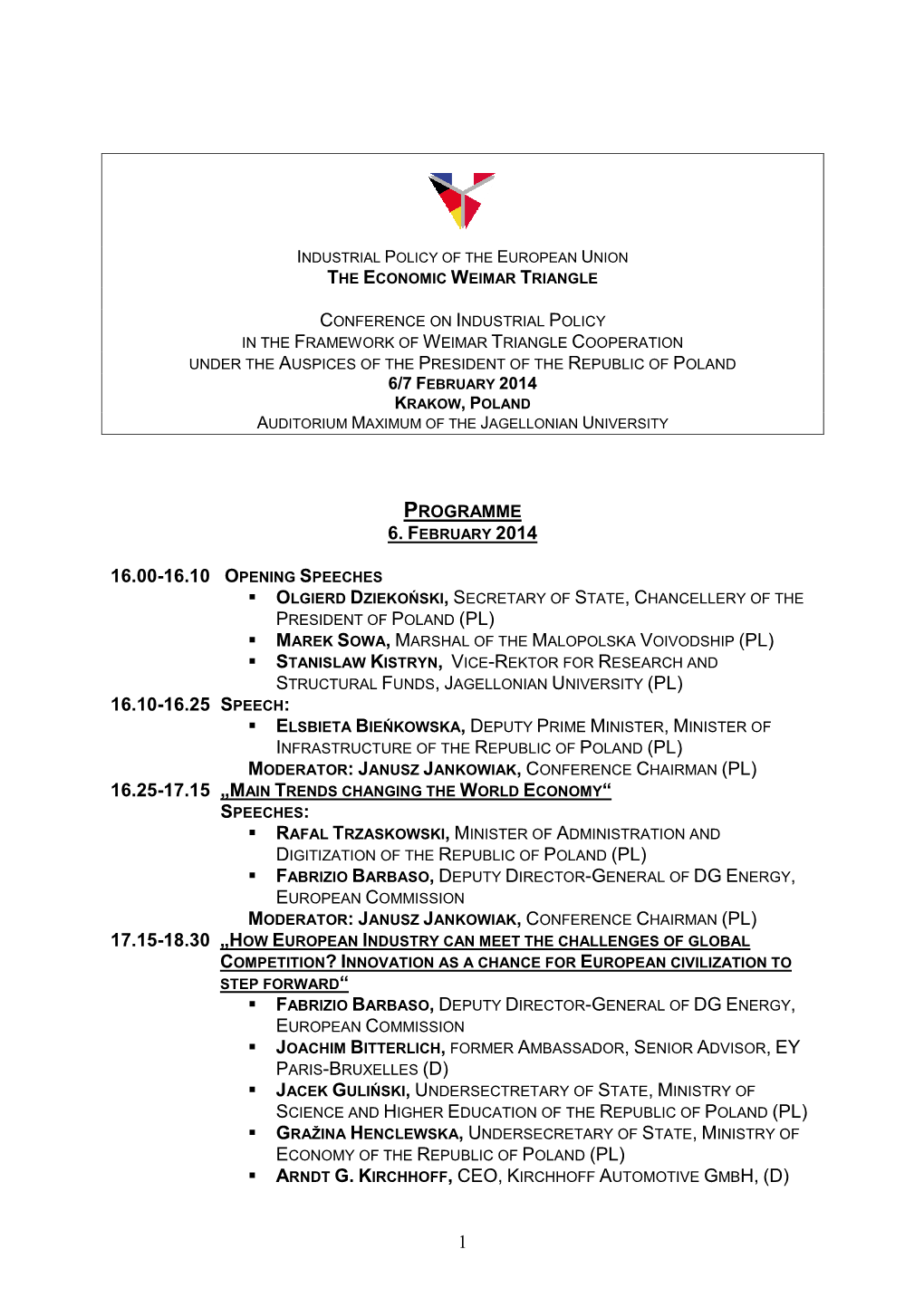 Programme the Economic Weimar Triangle