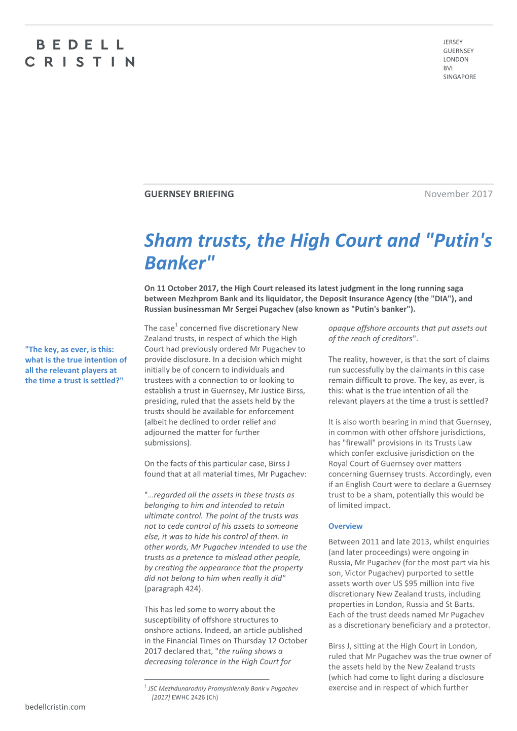 Sham Trusts, the High Court and "Putin's Banker"