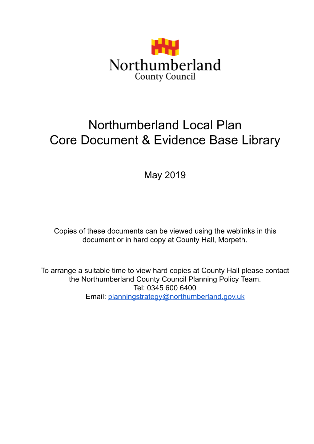 Northumberland Local Plan Core Document & Evidence Base Library