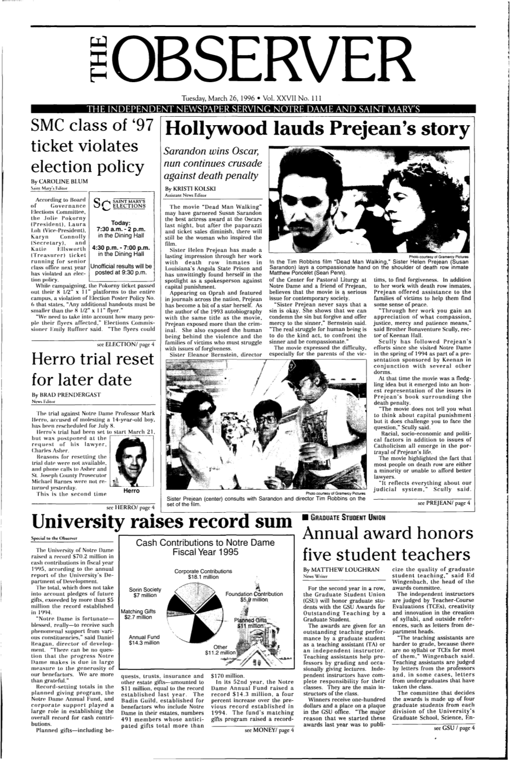 Hollywood Lauds Prejean's Story University Raises Record Sum • GRADUATE STUDENT UNION