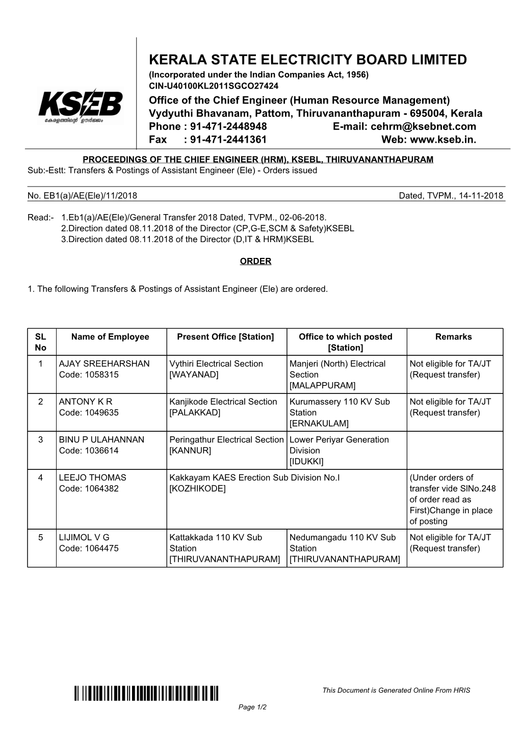 Kerala State Electricity Board Limited