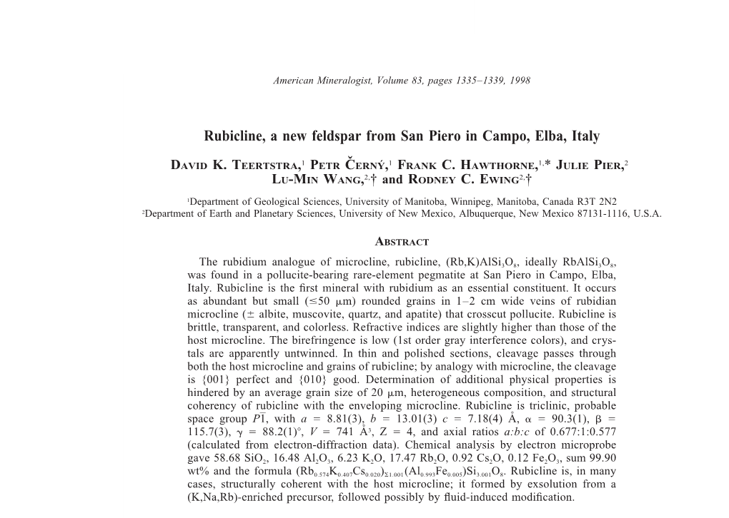 Rubicline, a New Feldspar from San Piero in Campo, Elba, Italy