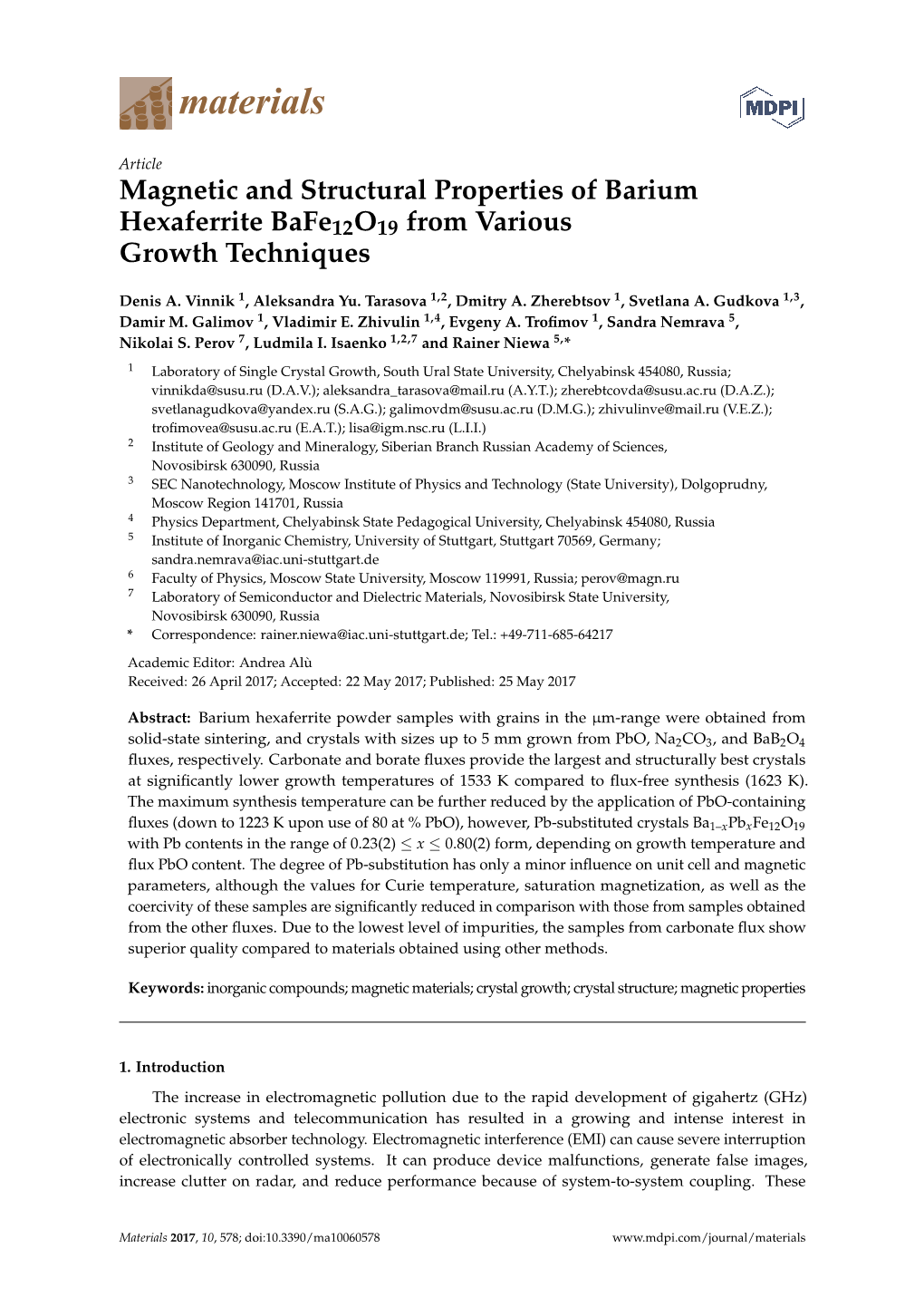 Magnetic and Structural Properties of Barium Hexaferrite Bafe12o19 from Various Growth Techniques