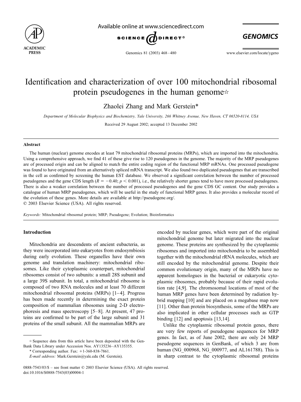 Identification and Characterization of Over 100 Mitochondrial Ribosomal