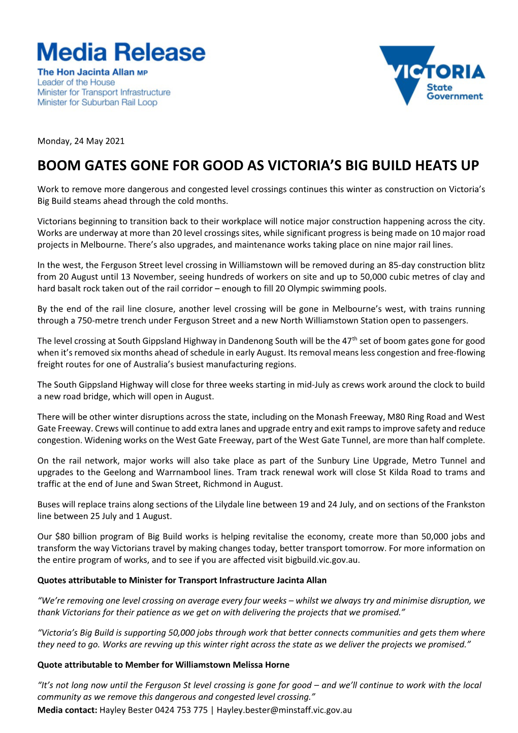 Boom Gates Gone for Good As Victoria's Big Build Heats Up