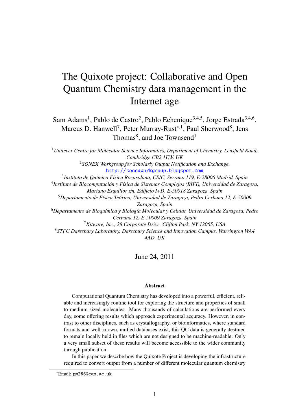 The Quixote Project: Collaborative and Open Quantum Chemistry Data Management in the Internet Age