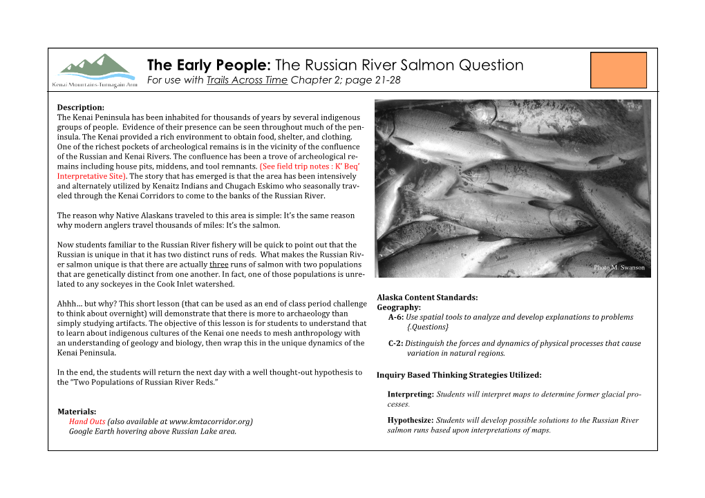 The Early People: the Russian River Salmon Question for Use with Trails Across Time Chapter 2; Page 21-28