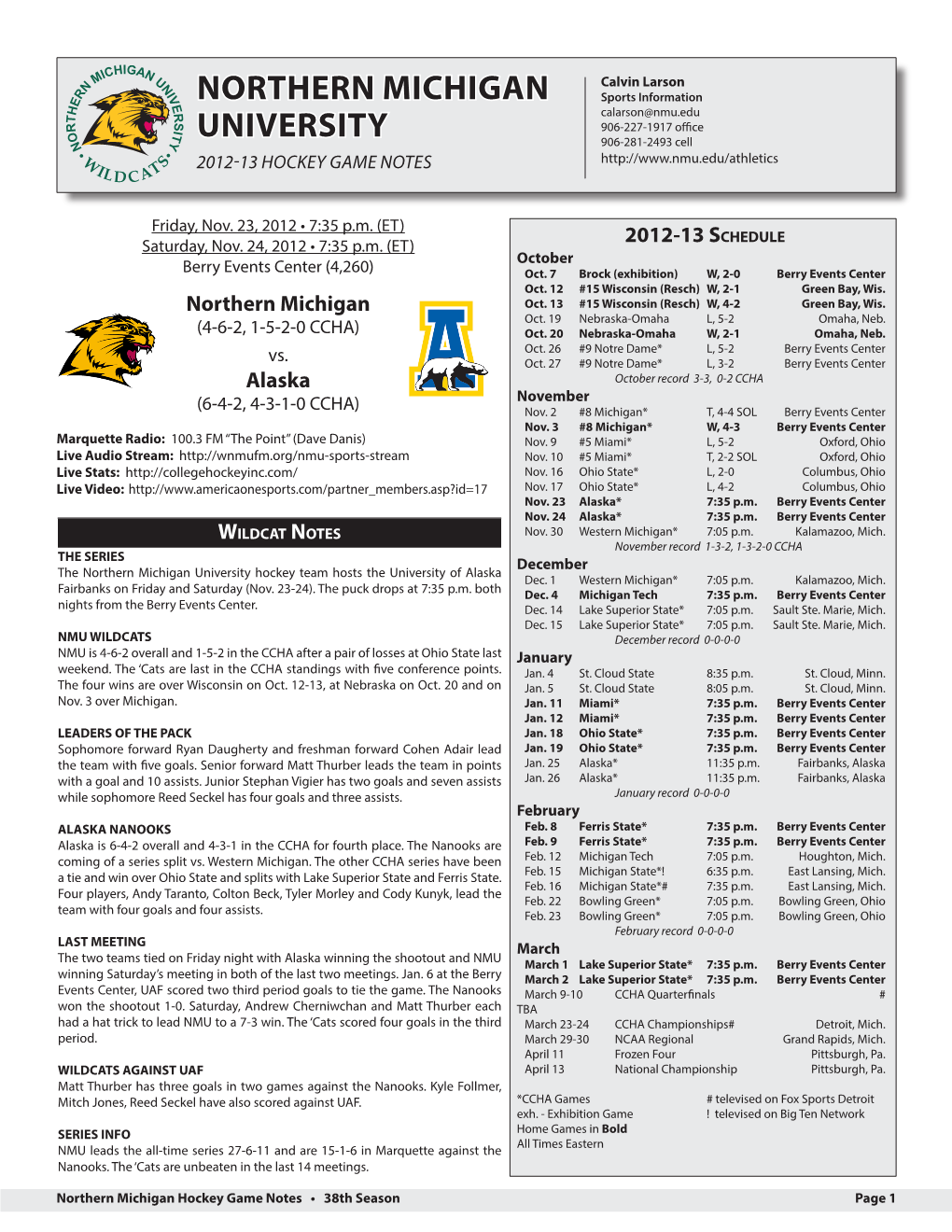 Northern Michigan University Hockey Team Hosts the University of Alaska Dec