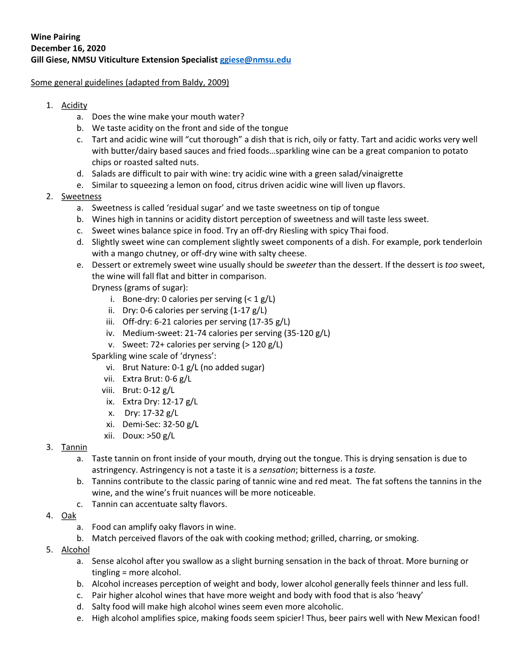 Wine Pairing December 16, 2020 Gill Giese, NMSU Viticulture Extension Specialist Ggiese@Nmsu.Edu