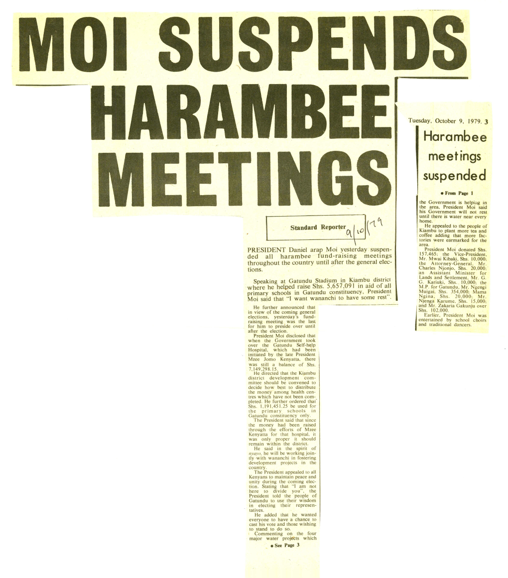 Harambee Meetings Suspended