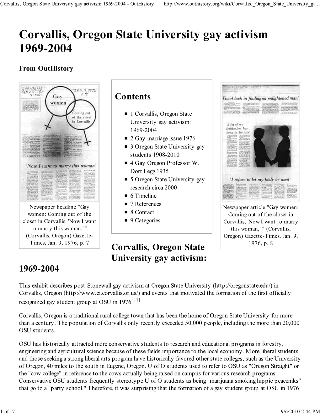 Corvallis, Oregon State University Gay Activism 1969-2004 - Outhistory