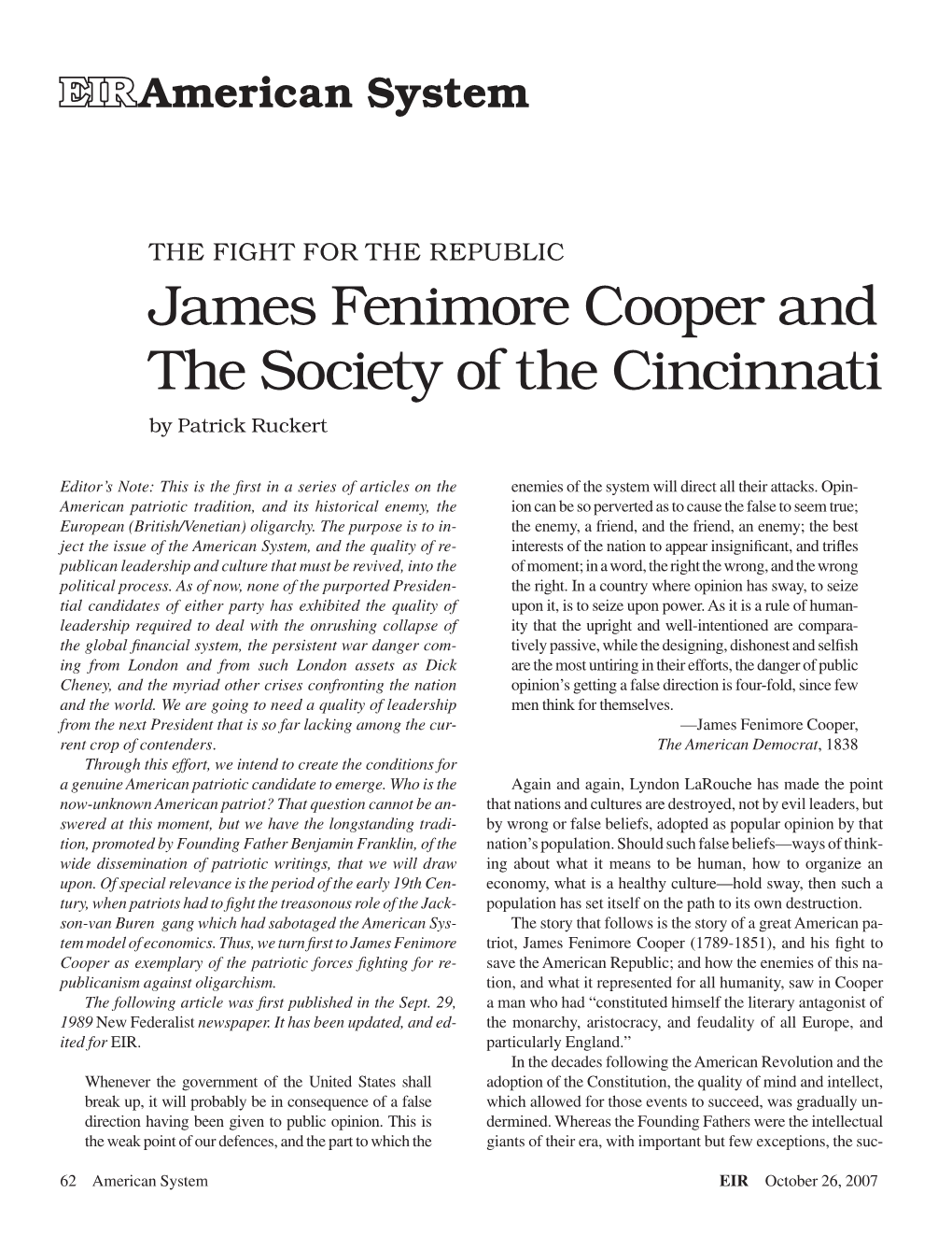 James Fenimore Cooper and the Society of the Cincinnati by Patrick Ruckert