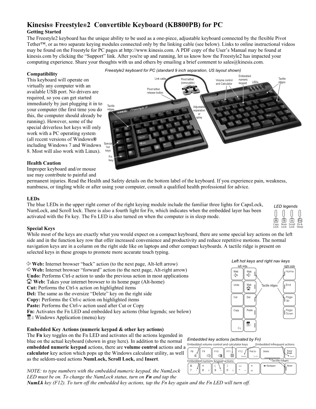 Kinesis® Freestyle®2 Convertible Keyboard (KB800PB) for PC Getting Started