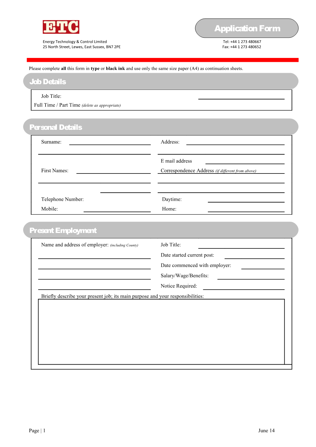 ETC Application Form