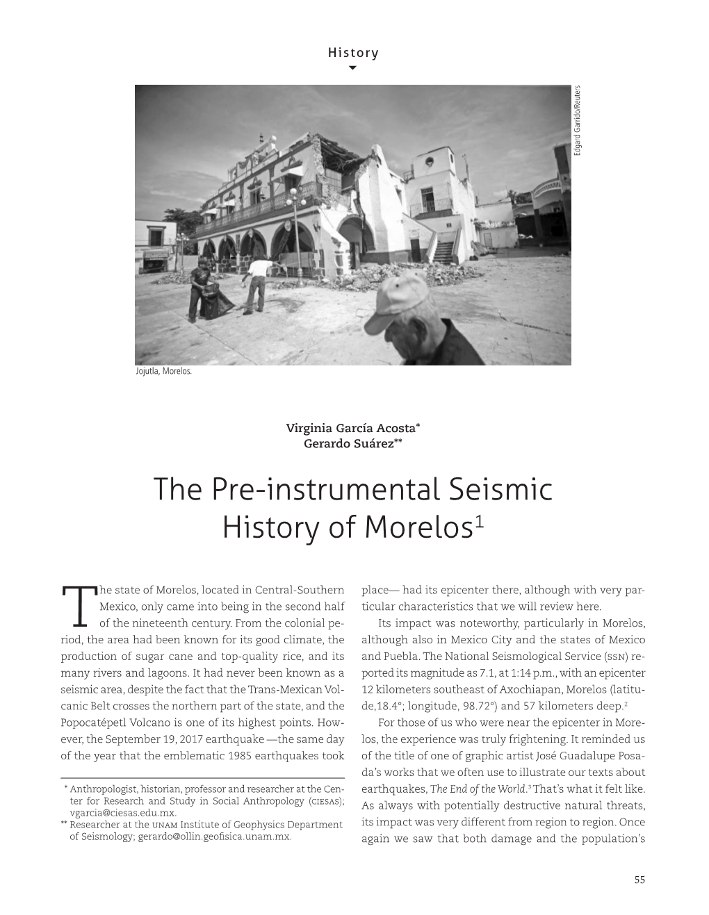 The Pre-Instrumental Seismic History of Morelos1