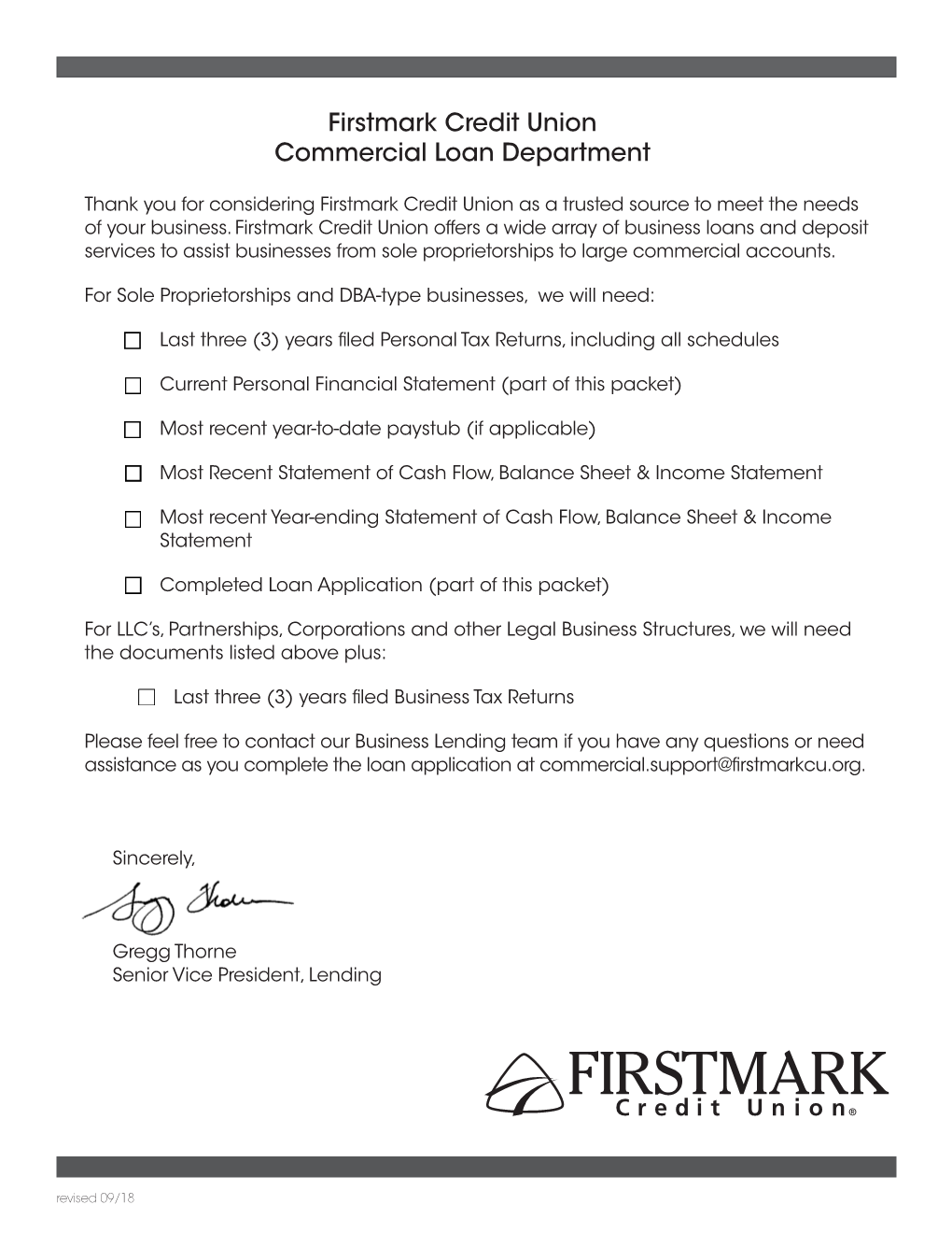 Firstmark Credit Union Commercial Loan Department