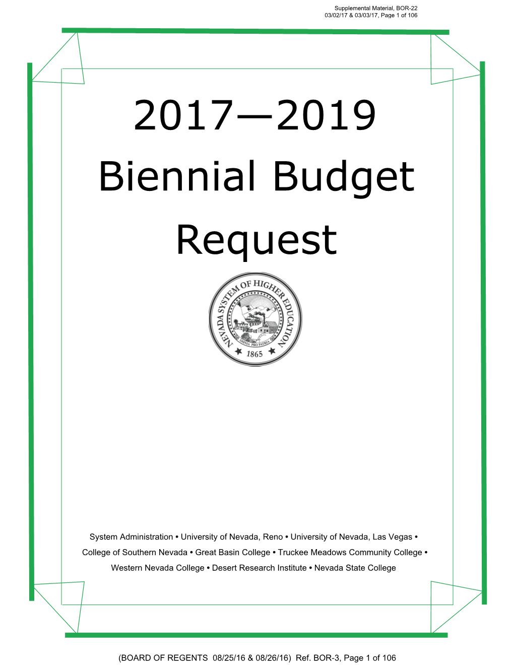2017—2019 Biennial Budget Request