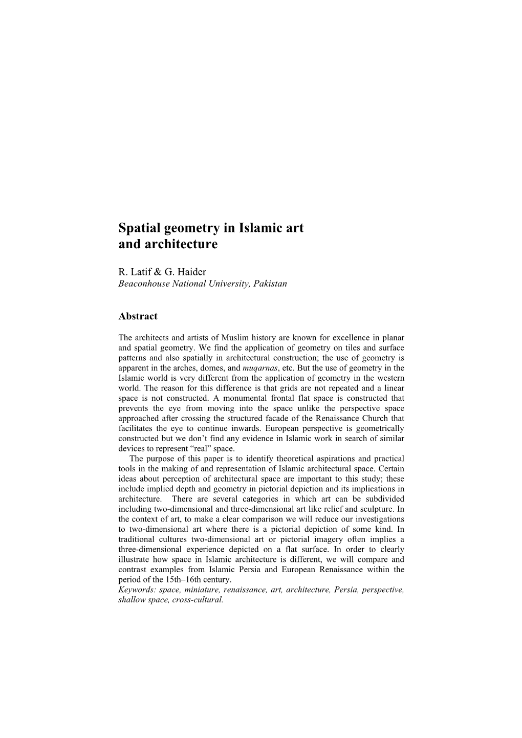 Spatial Geometry in Islamic Art and Architecture