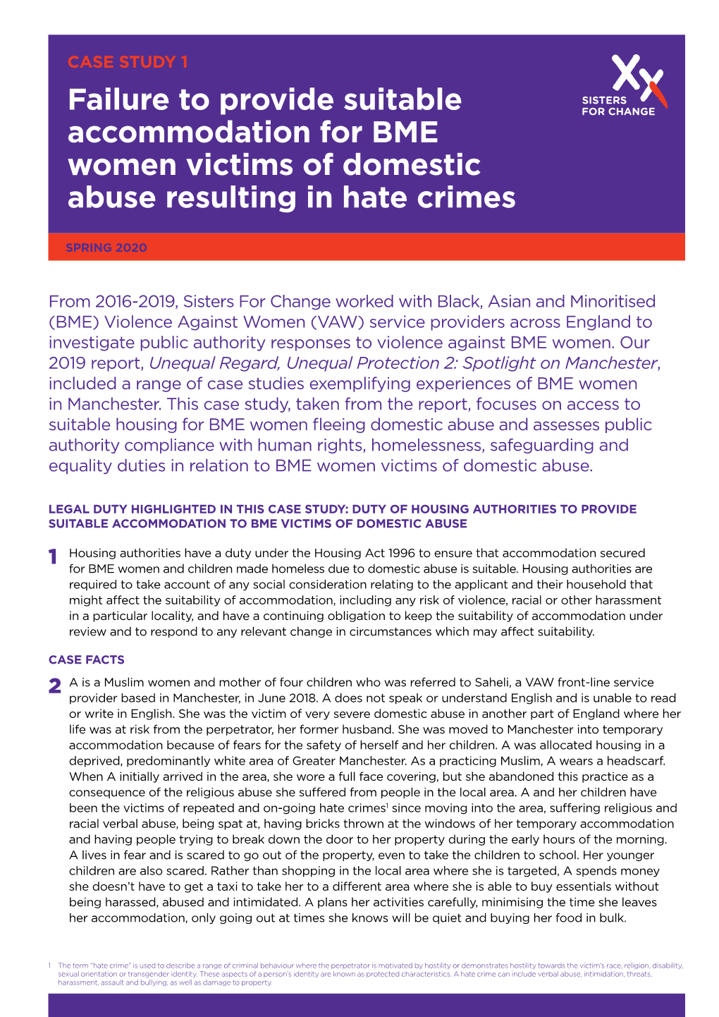 Failure to Provide Suitable Accommodation for BME Women Victims of Domestic Abuse Resulting in Hate Crimes