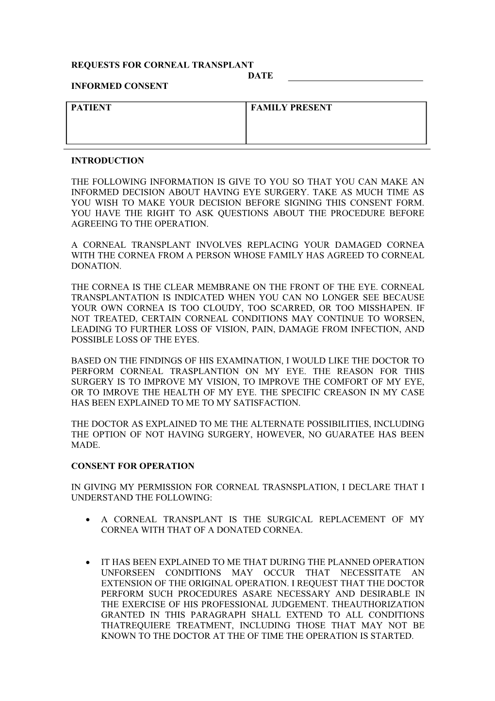 Requests for Corneal Transplant