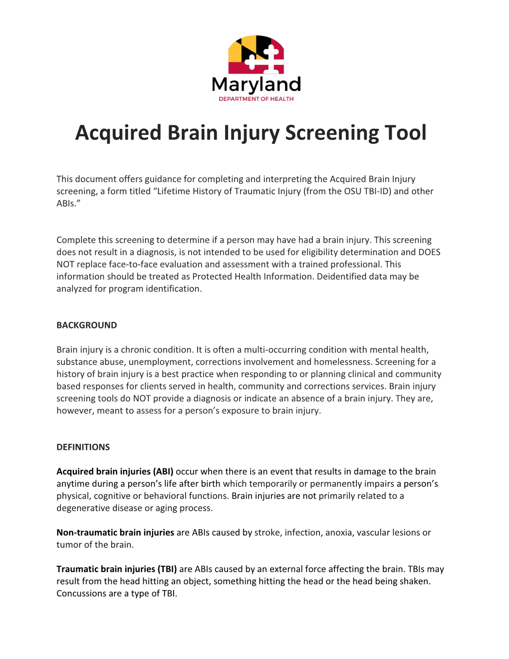 Acquired Brain Injury Screening Tool