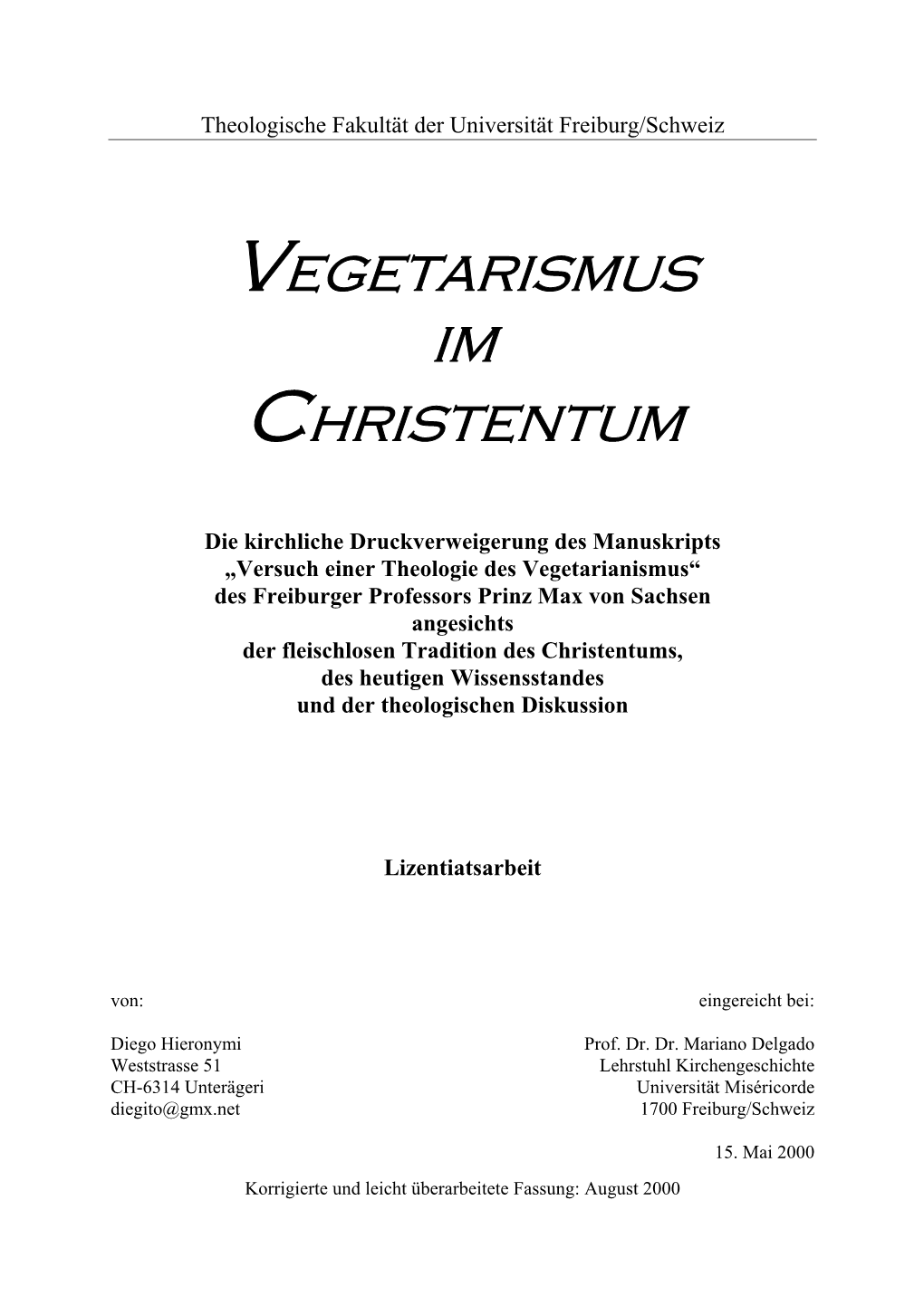 Vegetarismus Im Christentum