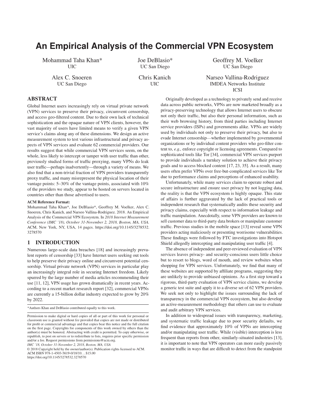 An Empirical Analysis of the Commercial VPN Ecosystem