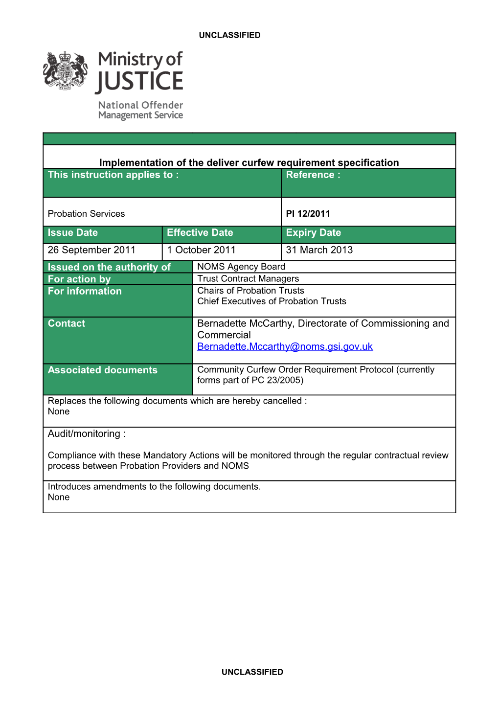 Implementation of the Deliver Curfew Requirement Specification