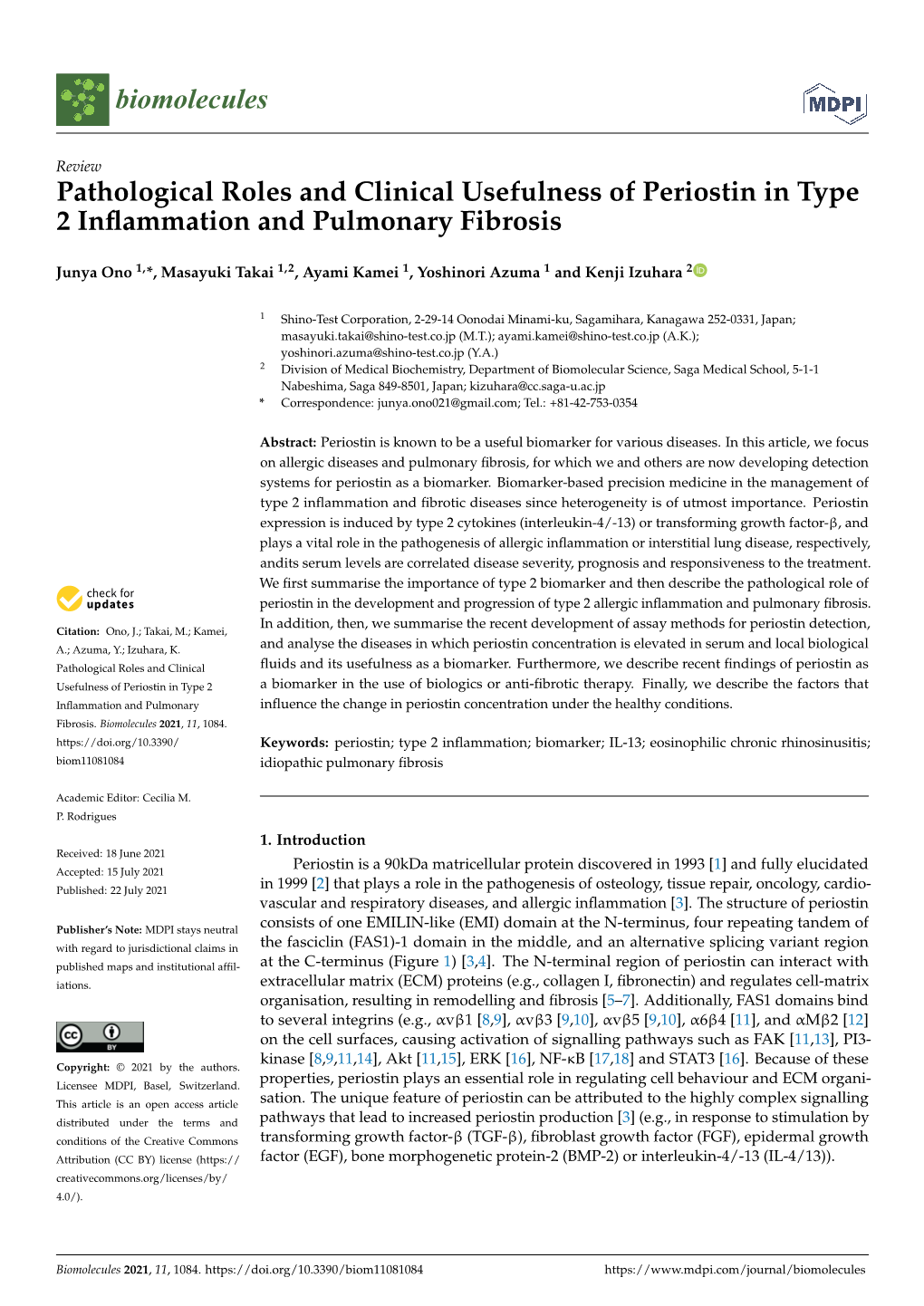 Pathological Roles and Clinical Usefulness of Periostin in Type 2 Inflammation and Pulmonary Fibrosis