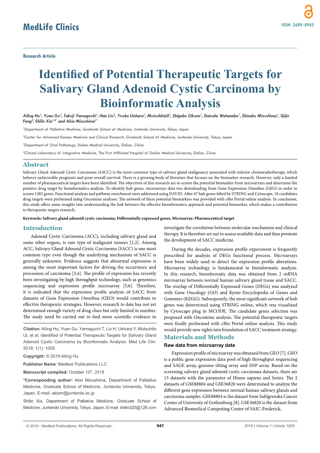 Identified of Potential Therapeutic Targets for Salivary Gland Adenoid