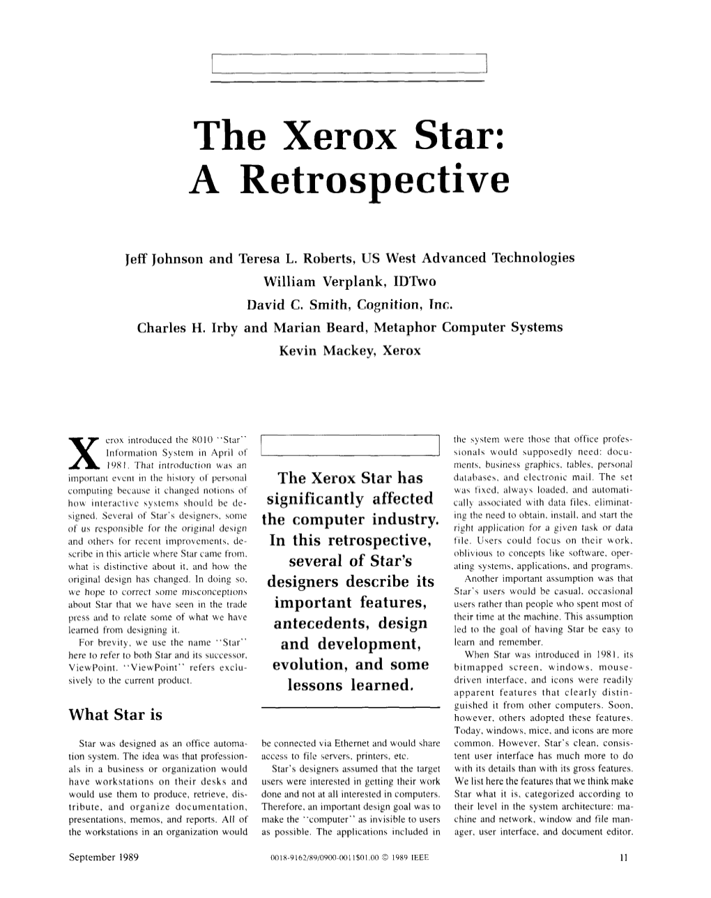 The Xerox Star: a Retrospective