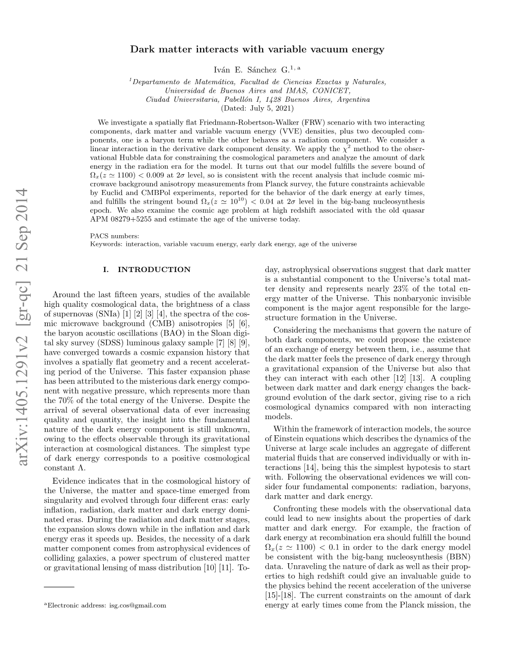 Arxiv:1405.1291V2 [Gr-Qc] 21 Sep 2014 Constant Λ