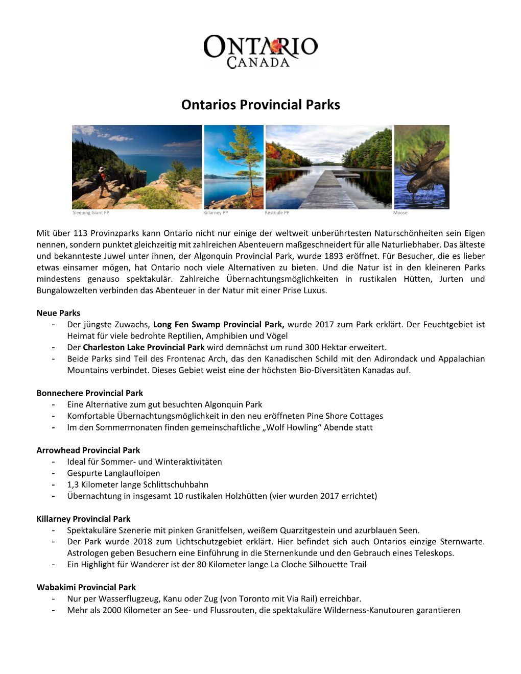 Provinzparks in Ontario
