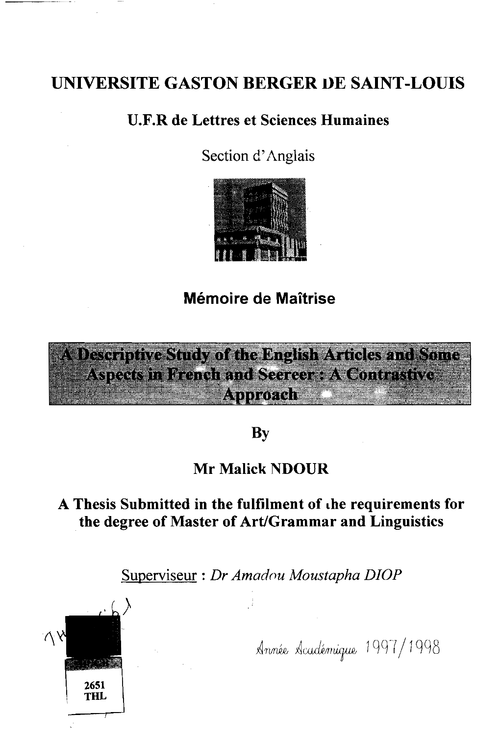 A Descriptive Study of the English Articles and Some Aspects in French