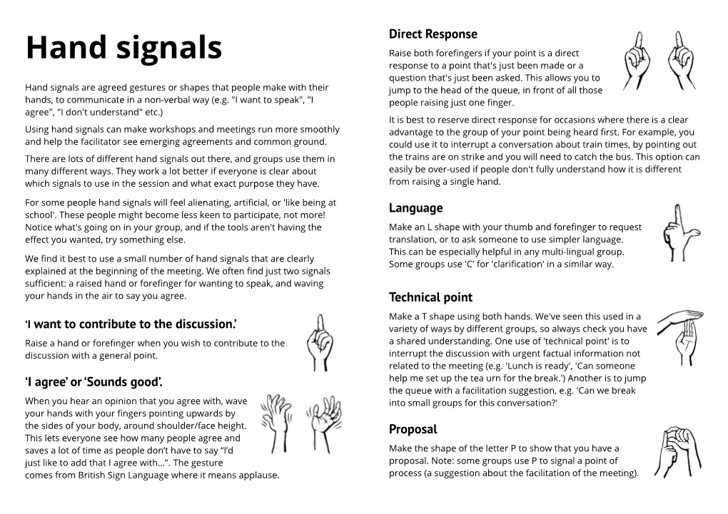 Hand Signals Raise Both Forefingers If Your Point Is a Direct Response to a Point That's Just Been Made Or a Question That's Just Been Asked