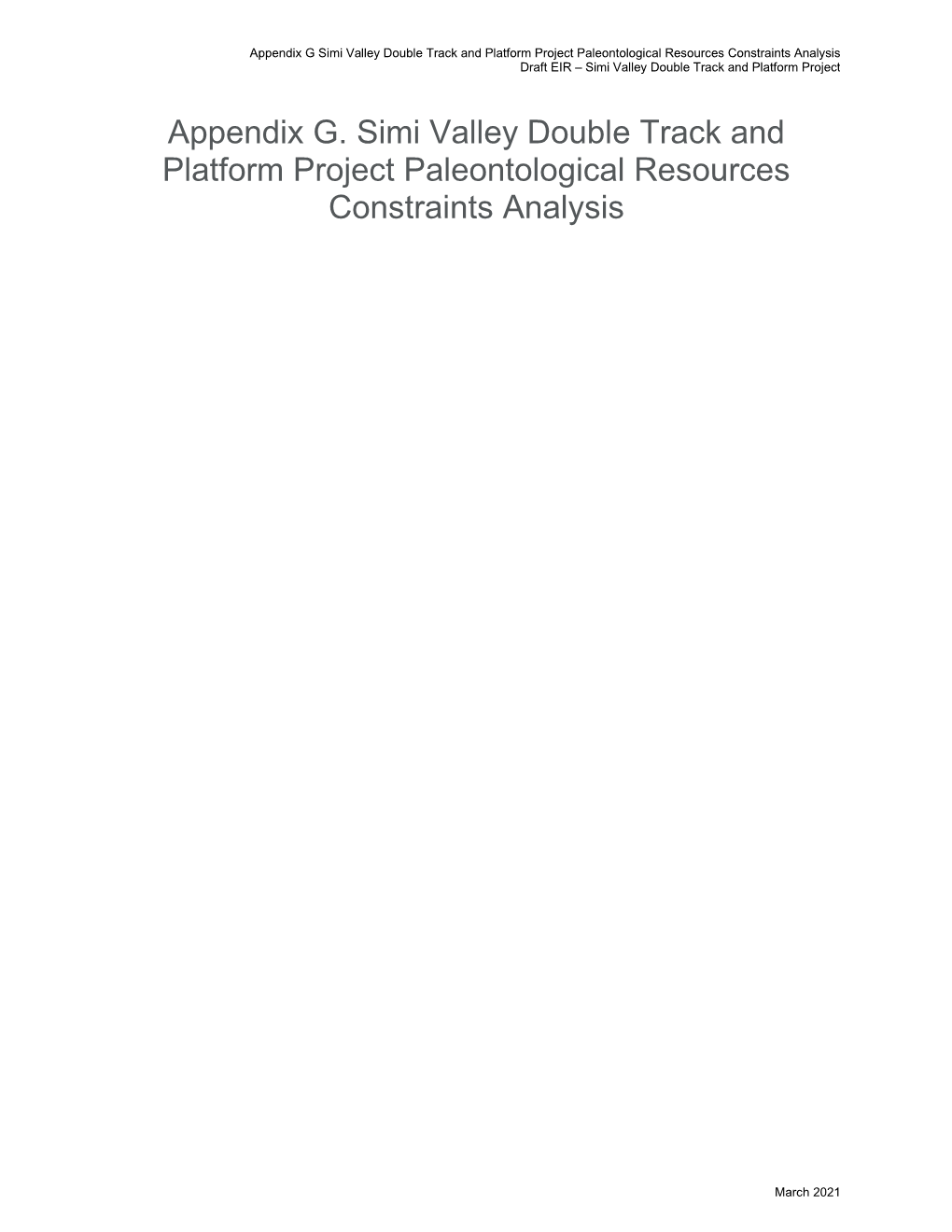 Appendix G. Simi Valley Double Track and Platform Project Paleontological Resources Constraints Analysis