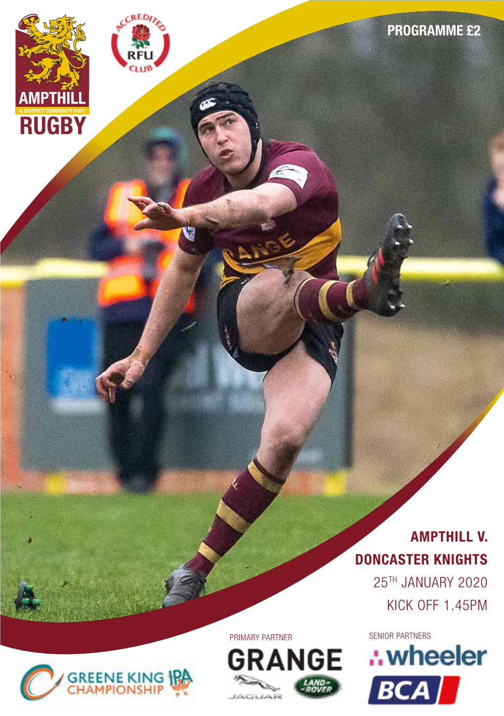 Ampthill V. Doncaster Knights 25Th January 2020 Kick Off 1.45Pm Programme £2