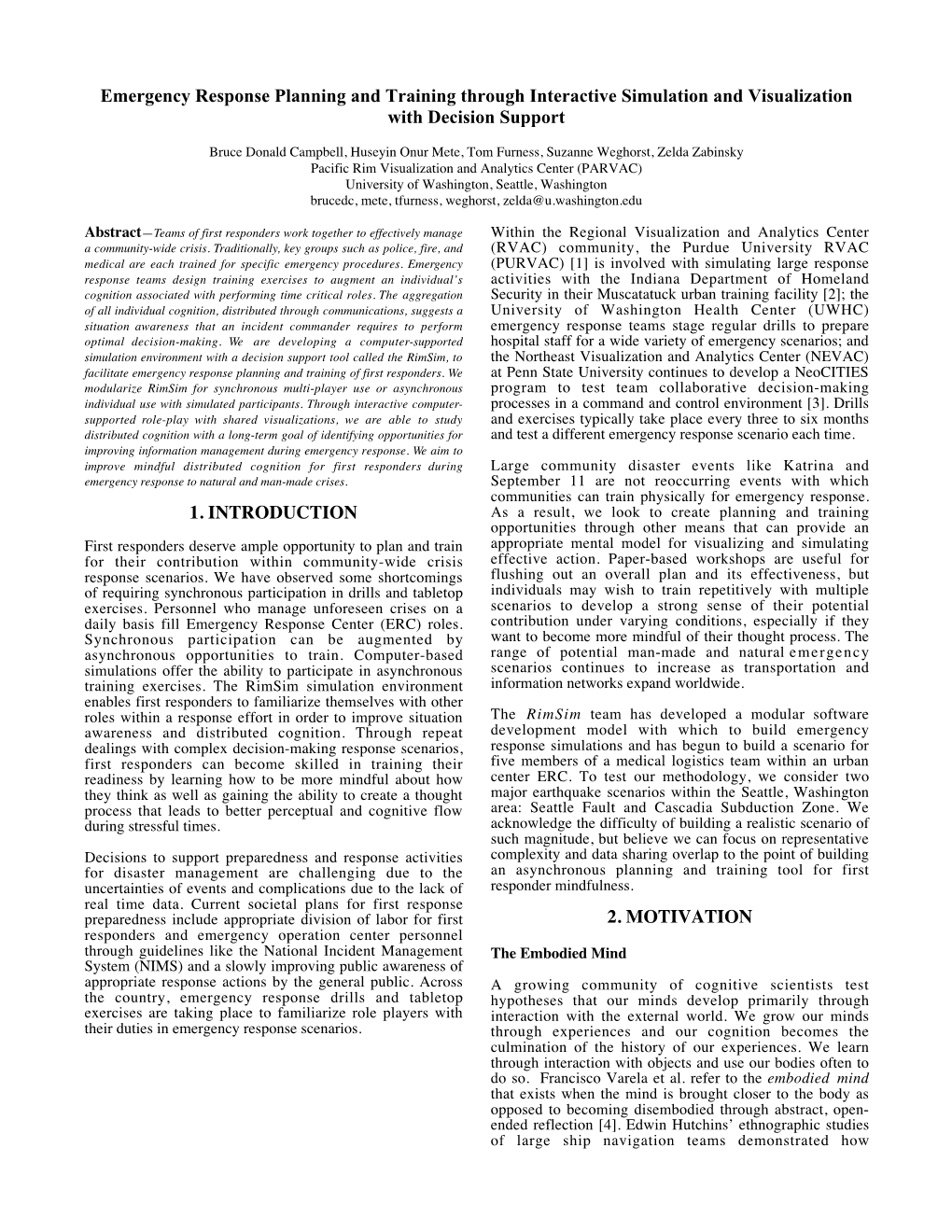 Emergency Response Planning and Training Through Interactive Simulation and Visualization with Decision Support