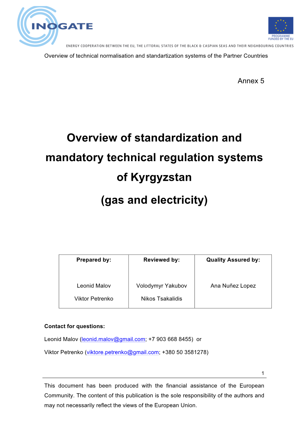 Overview of Standardization and Mandatory Technical Regulation Systems of Kyrgyzstan