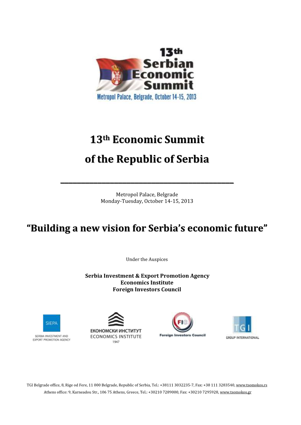 13Th Economic Summit of the Republic of Serbia ______