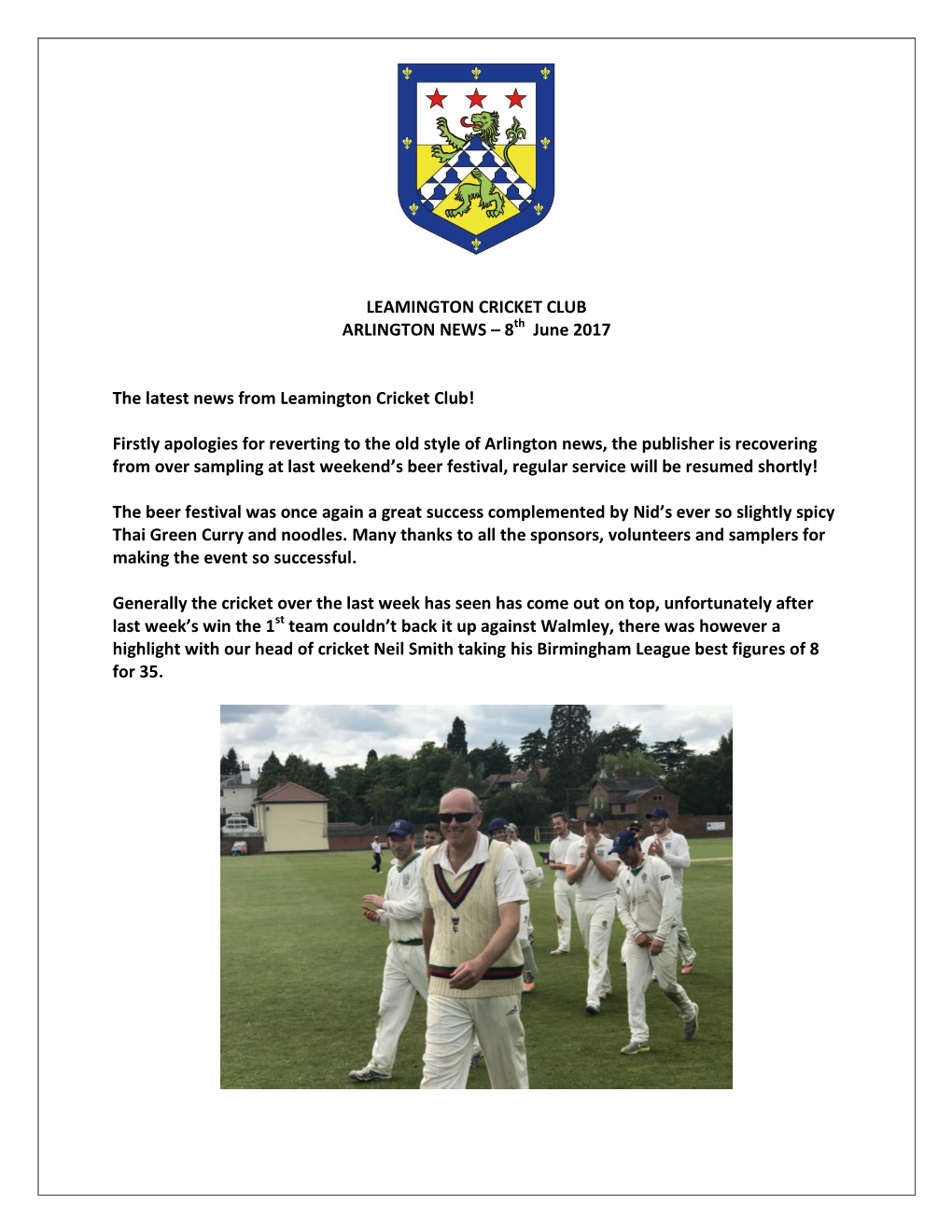 8Th June 2017 the Latest News from Leamington Cricket Club!