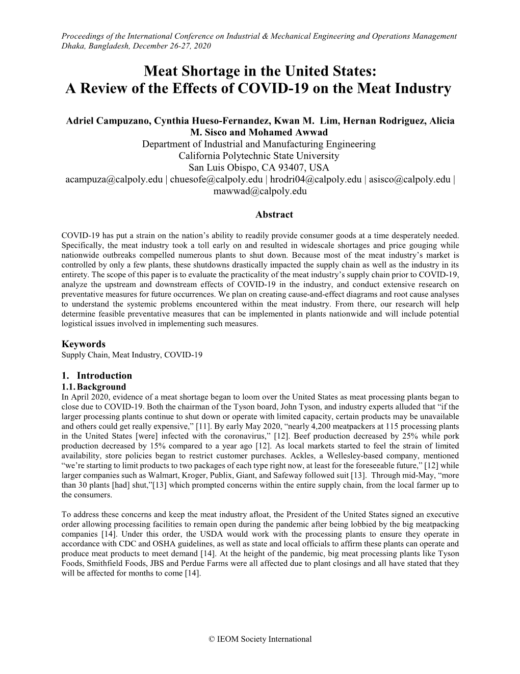 ID 155 Meat Shortage in the United States: a Review of the Effects Of