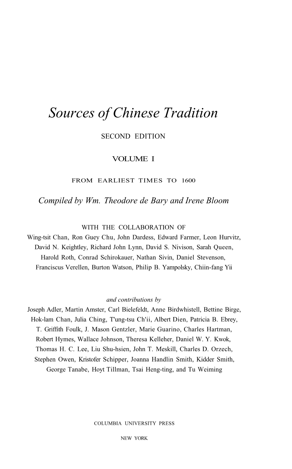 Sources of Chinese Tradition