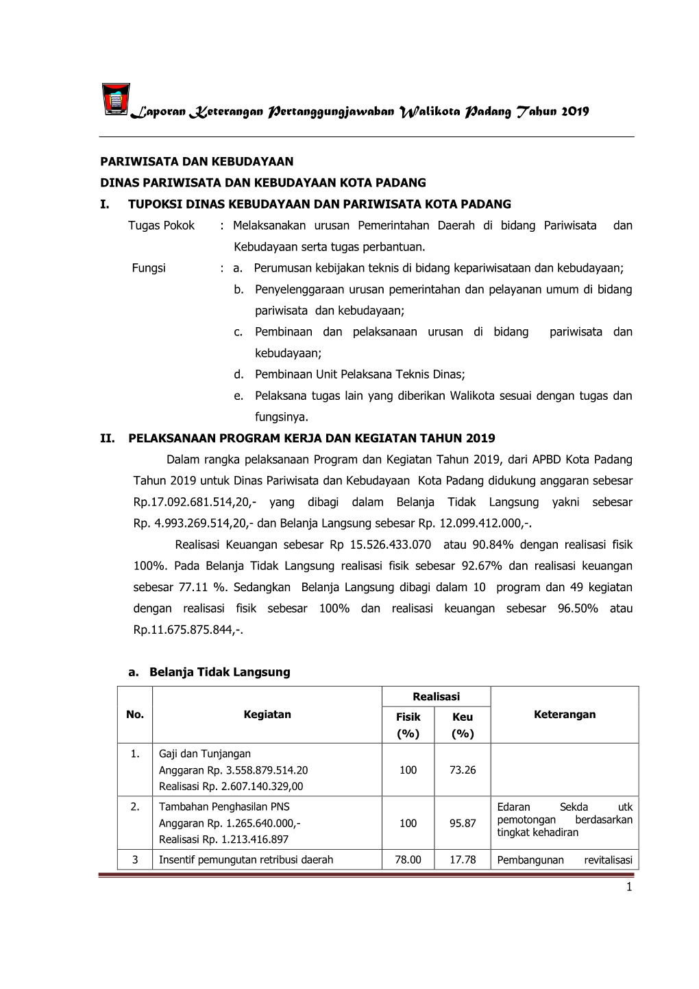 Laporan Keterangan Pertanggungjawaban Walikota Padang Tahun 2019