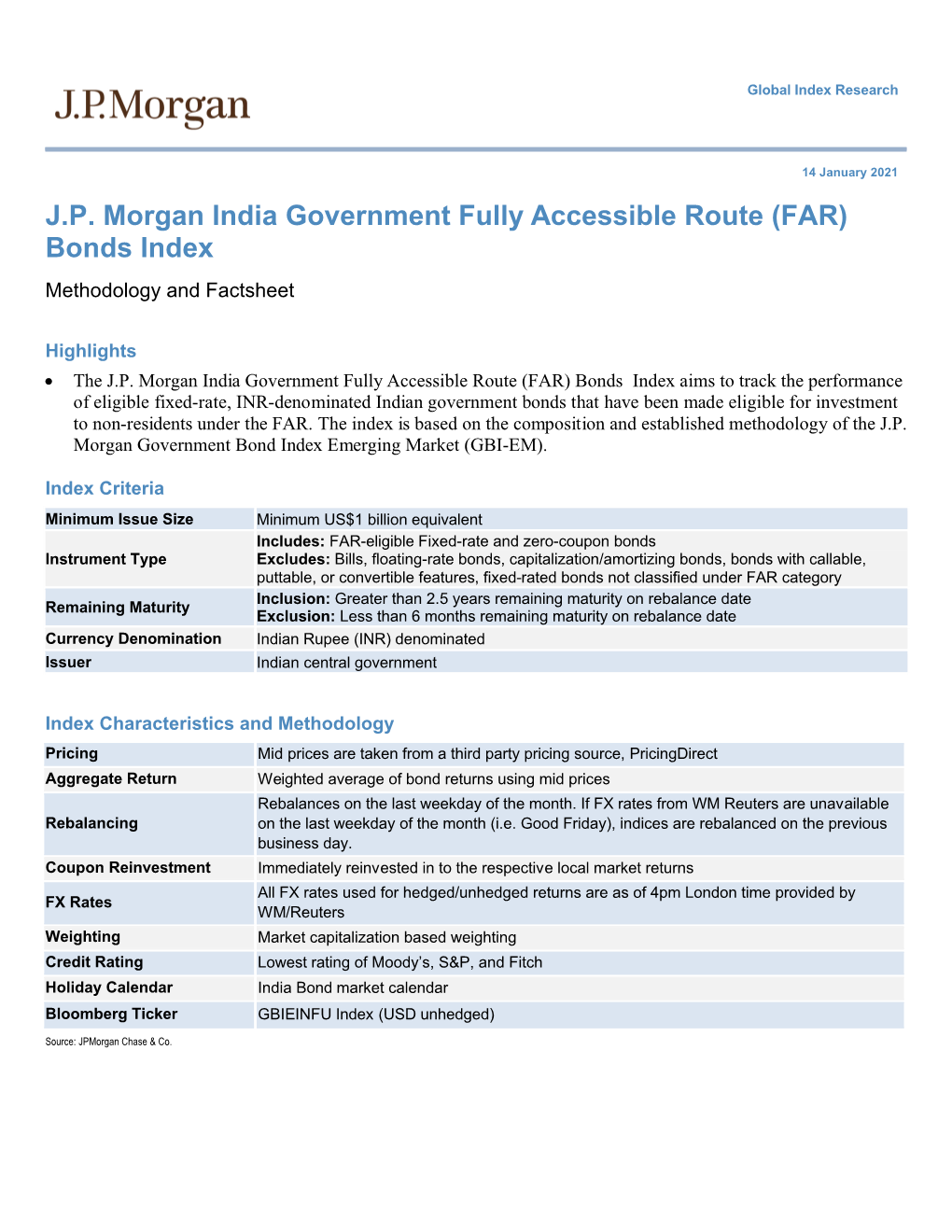 J.P. Morgan India Government Fully Accessible Route (FAR) Bonds Index Methodology and Factsheet