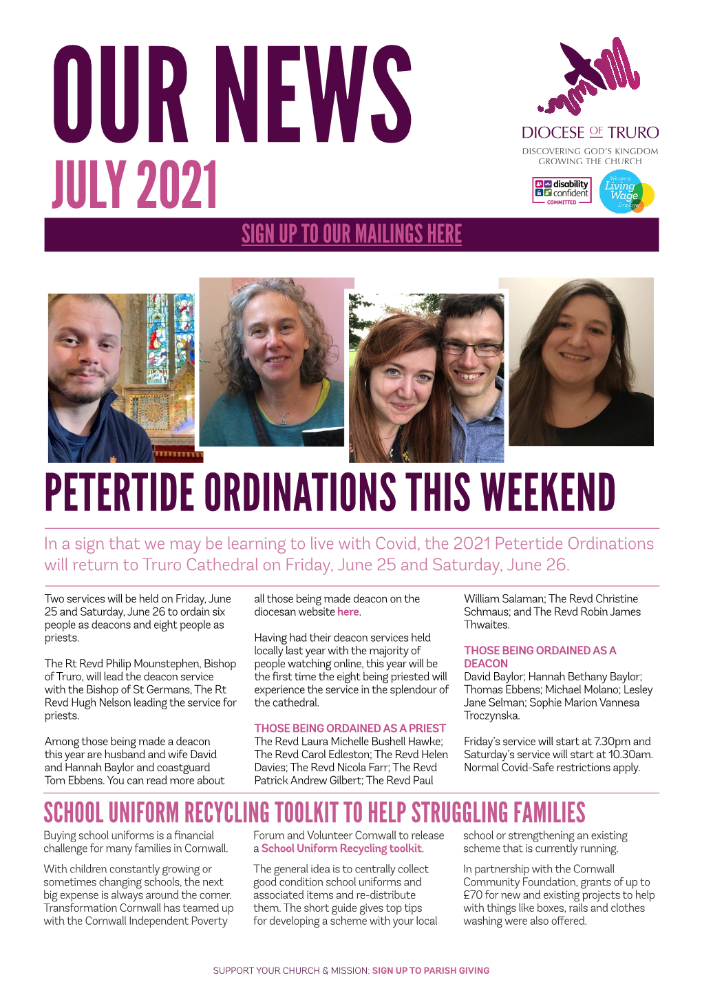 Our News July 2021 Sign up to Our Mailings Here