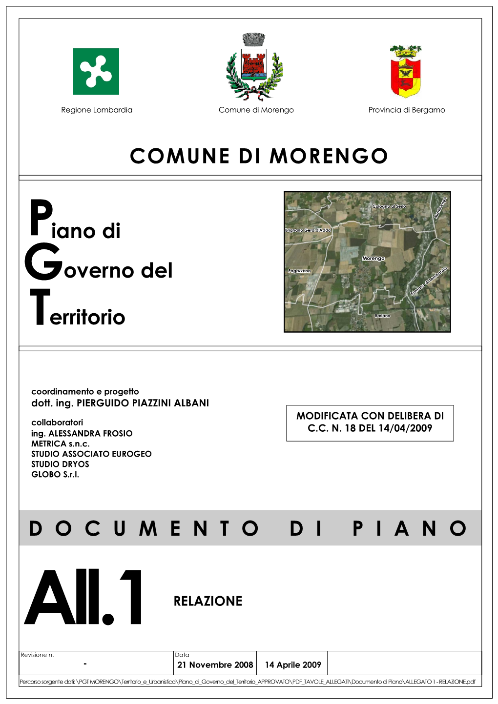 ALLEGATO 1 - RELAZIONE.Pdf Comune�Di�Morengo� Piano�Di�Governo�Del�Territorio� DOCUMENTO DI PIANO