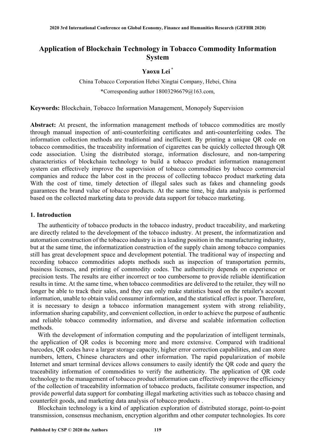 Application of Blockchain Technology in Tobacco Commodity Information System