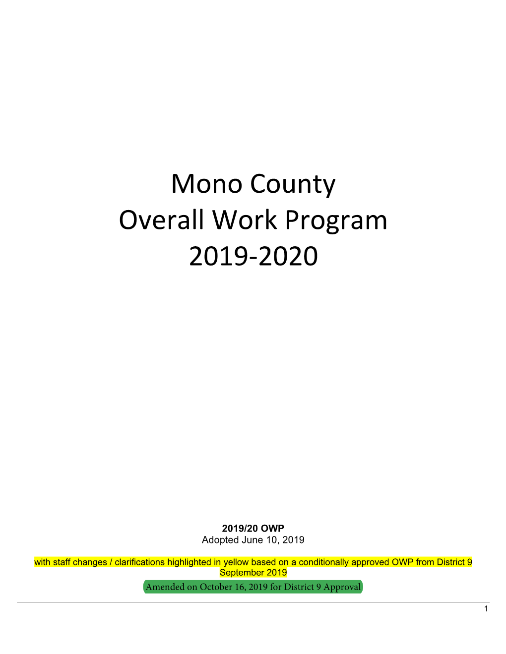 Mono County Overall Work Program 2019-2020