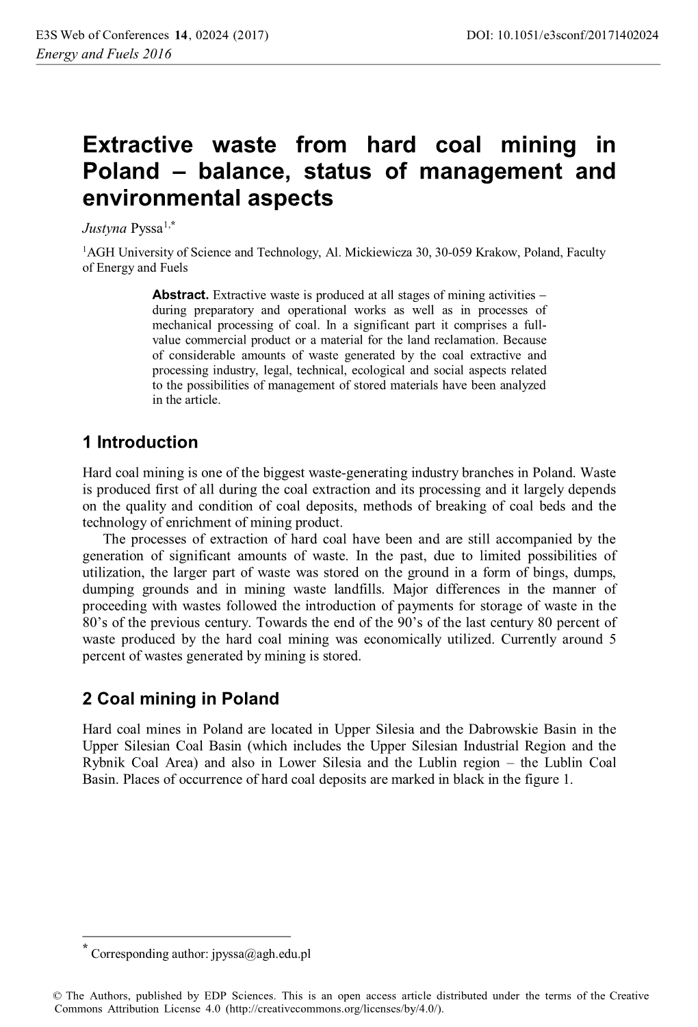 Extractive Waste from Hard Coal Mining in Poland